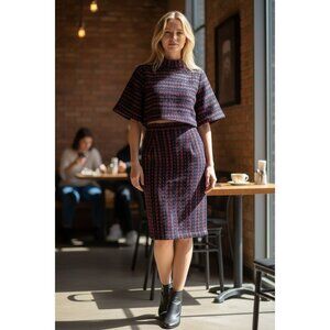 GRACIA Red Blue Knit Two Piece Set Size Large